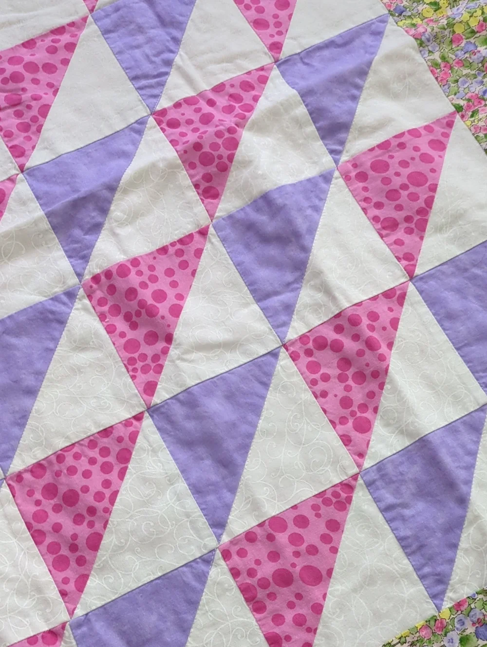 Handmade Baby Quilt Blanket Pink Purple Floral Patchwork Nursery Gift